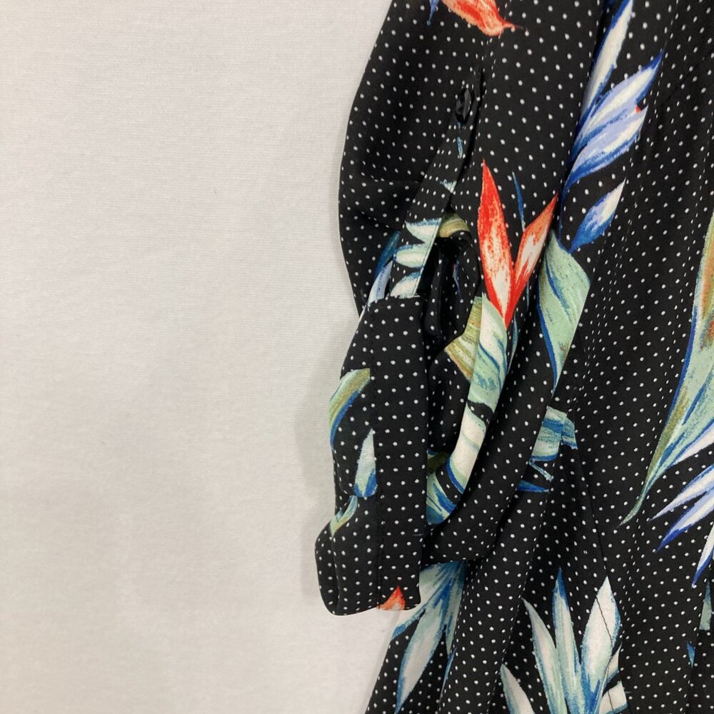 Zac & Rachel 2X Black Floral Artsy Micro Polka Dot‎ Shark-bite Hem Button Tunic - Picture 4 of 11